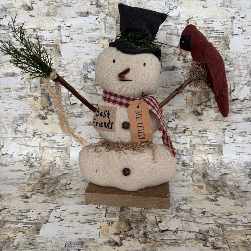Charming “Mr Chilly” Snowman Holiday Decor with Cardinal